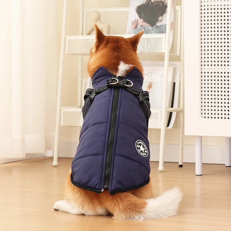 Waterproof Winter Dog Jacket with Built-in Harness