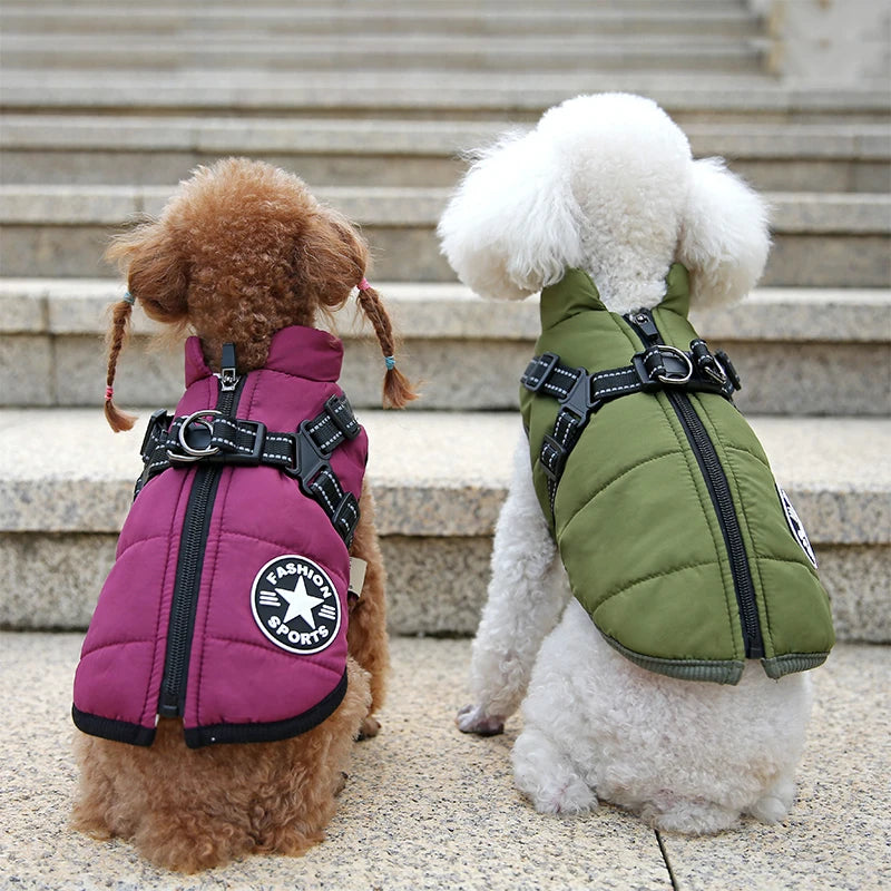 Waterproof Winter Dog Jacket with Built-in Harness