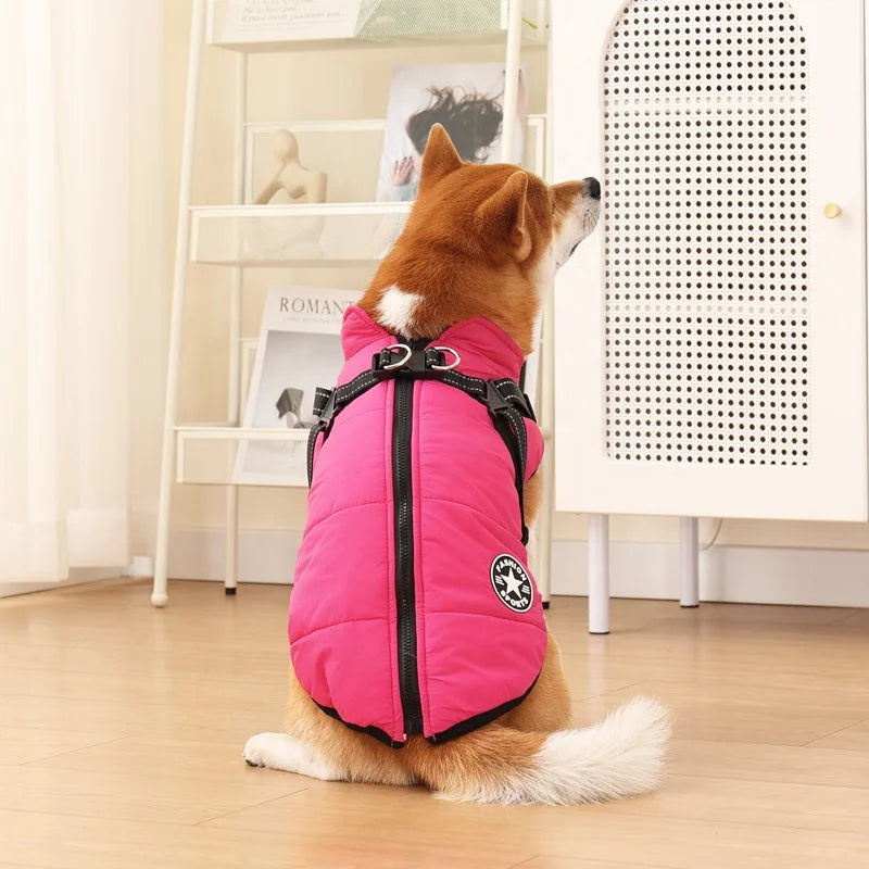 Waterproof Winter Dog Jacket with Built-in Harness